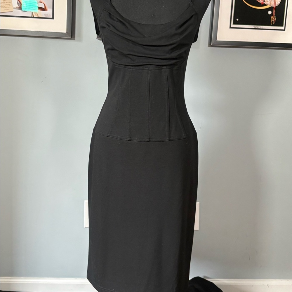 Tempo Paris Elegant Black Midi Dress Size Large
